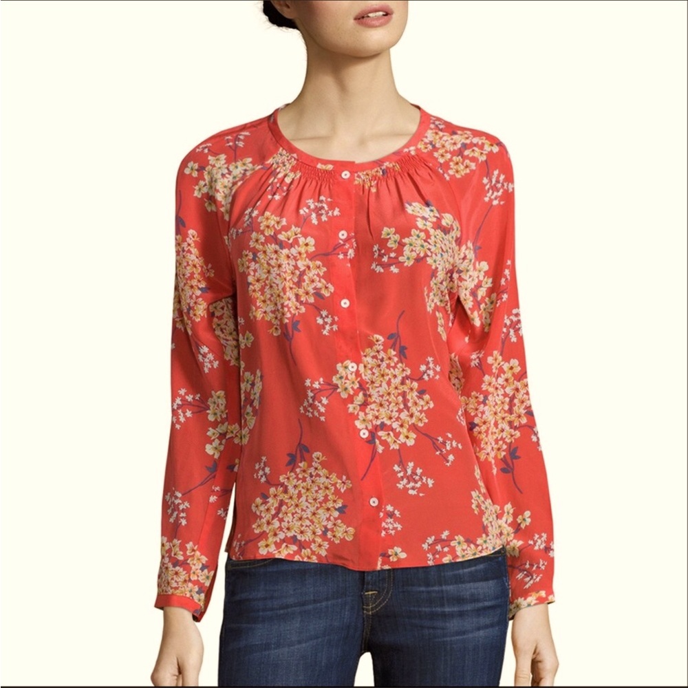 Rebecca Taylor Phlox Floral Silk Button Down Shirt